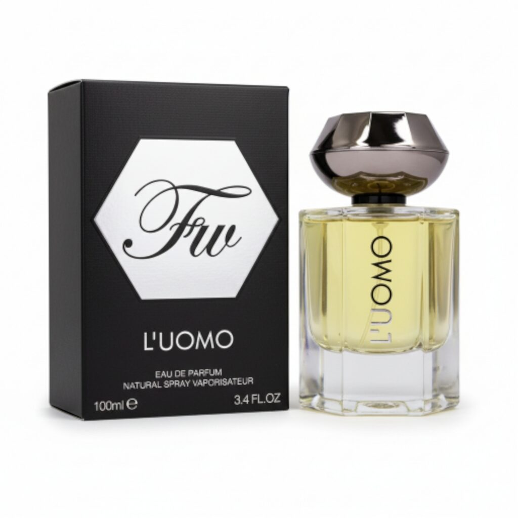 2025/08/1000702397.jpg פגרנס וורלד להוומו 100 מ"ל אדפ- Fragrance World L'Uomo EDP 100 ml – תמונה 1